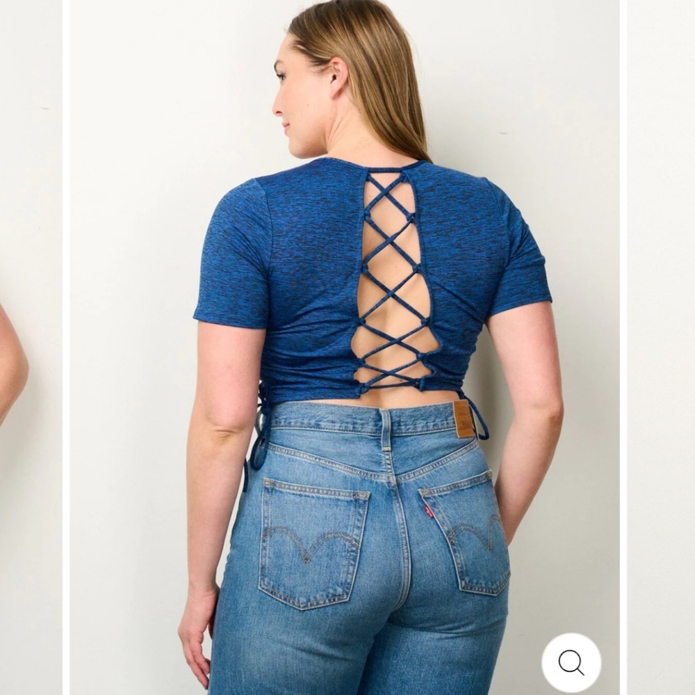 NWT 2X Blue Lace Up Sexy Crop Top *Boutique